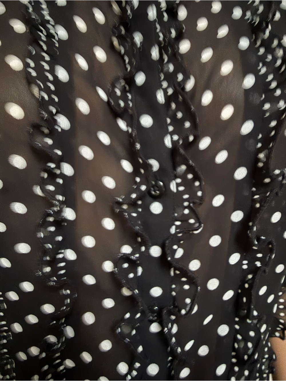 Ann Taylor Black and White Polka Dot Ruffle Blouse Size 10 - Picture 8 of 13